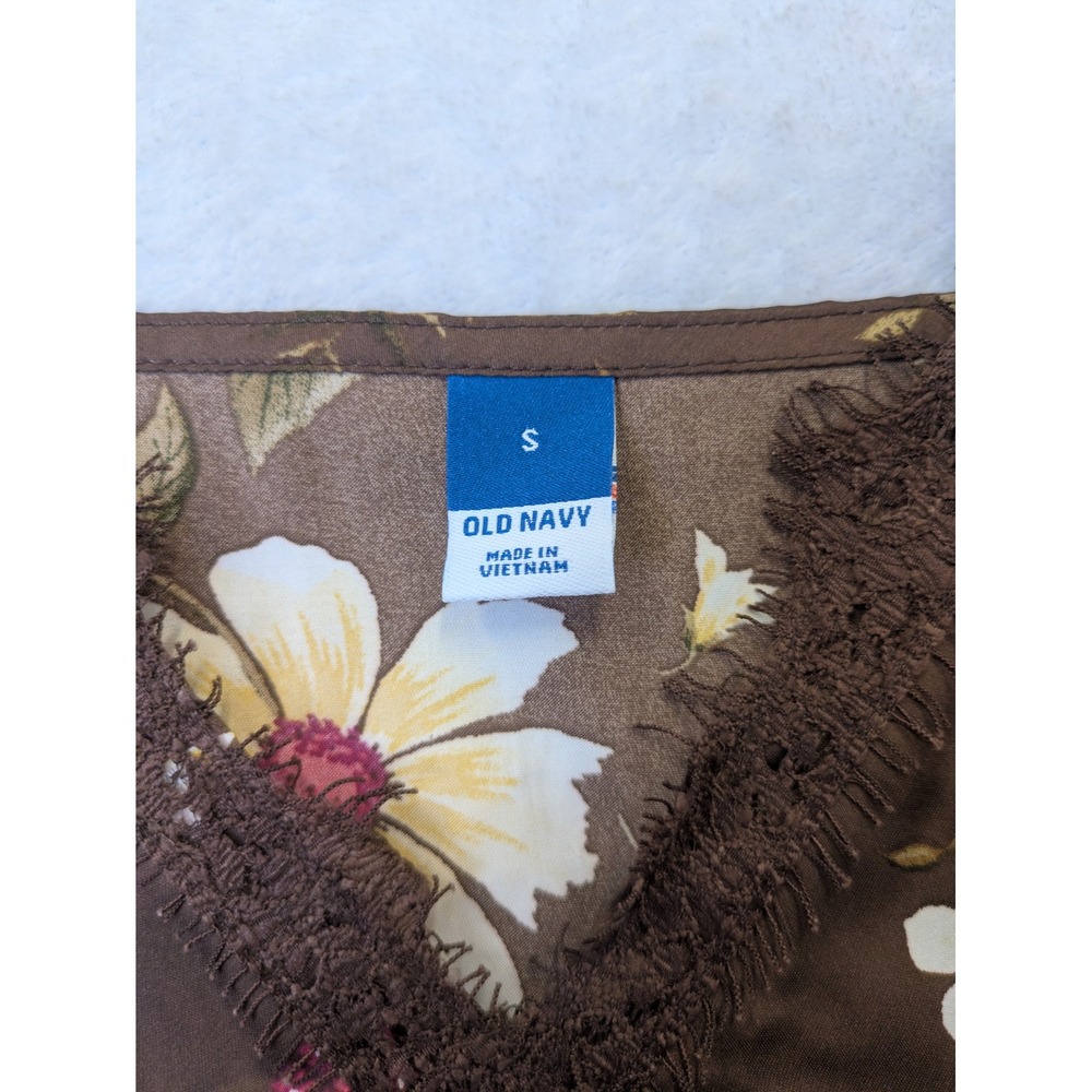 Old Navy Camisole Women's Small Brown Floral Lace Trim V-Neck Boho Tank Top - Picture 5 of 9